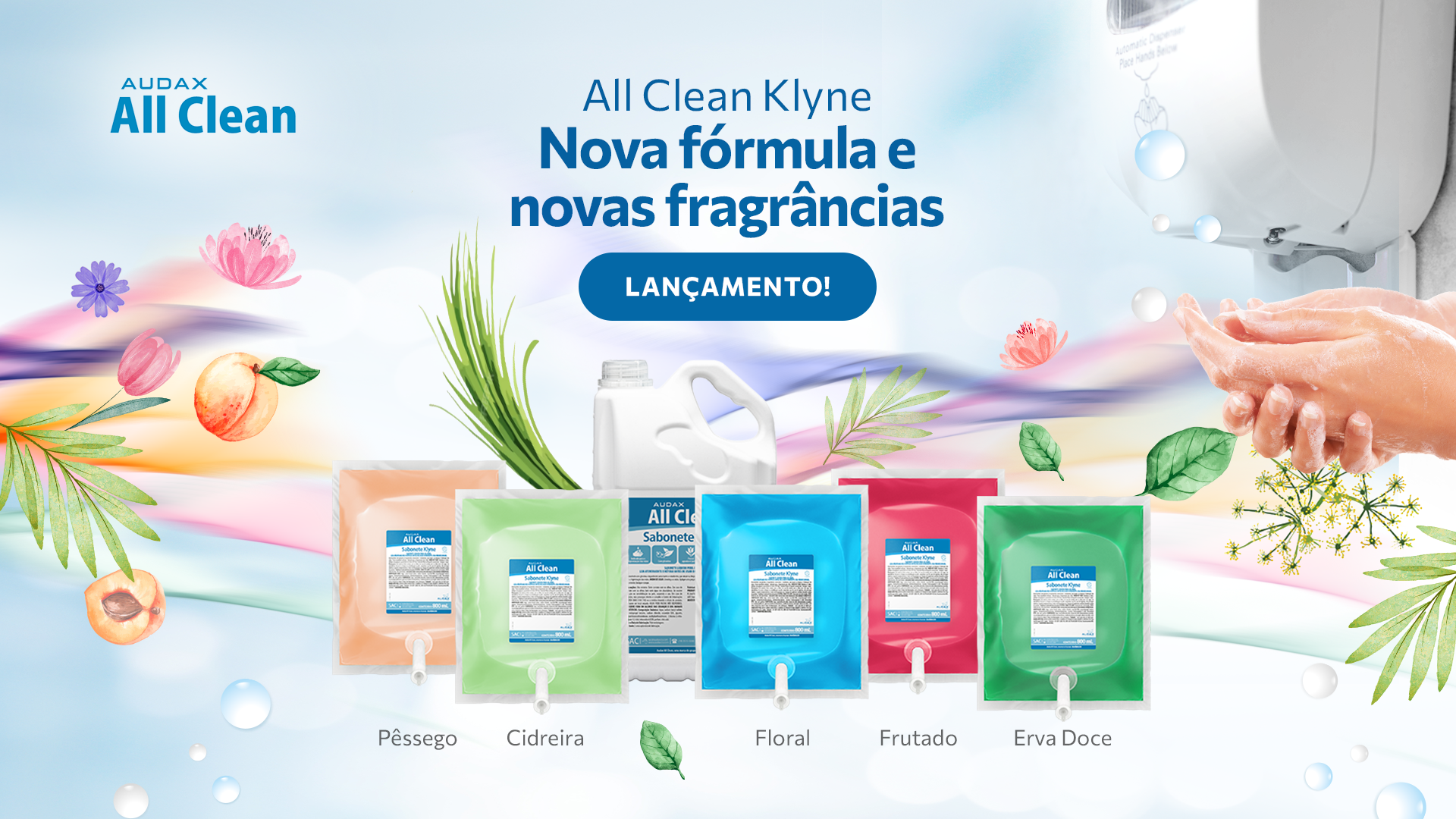 Produtos linha completa sabonete Audax All Clean fragrancias